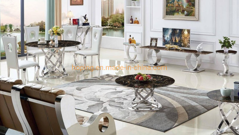 Modern Living Room Furniture Marble Coffee Table Tan Round Glass Coffee Table Metal Base