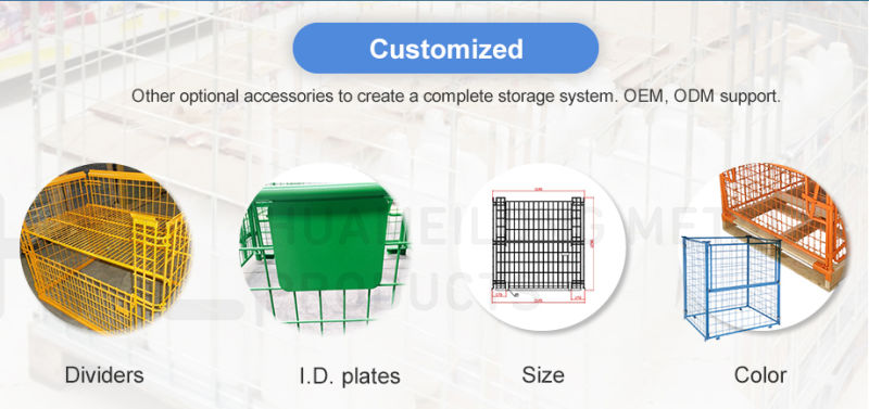 Industrial Galvanized Steel Metal Wire Pallet Cage with Wooden Pallet