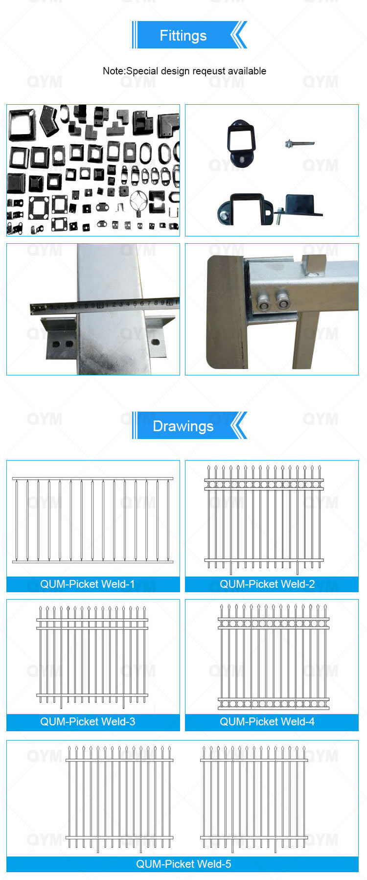 Welded Tubular Steel Picket Fencing Temporary Picket Road Fence