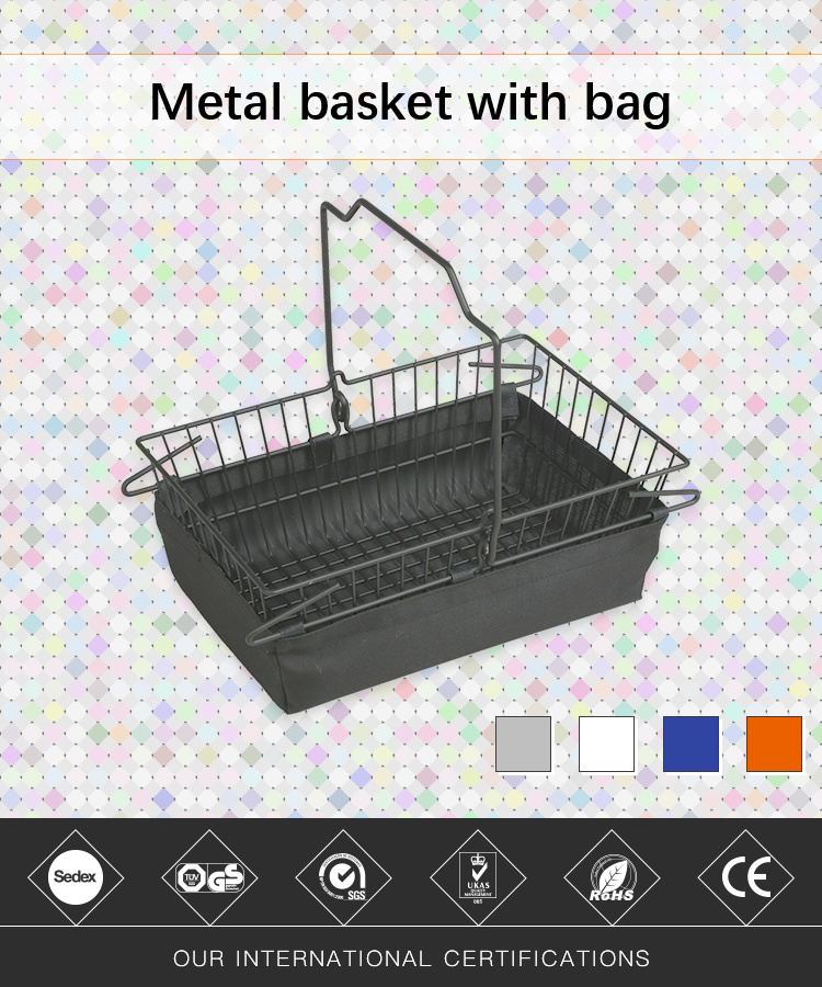 Small Wire Mesh Metal Hand Shopping Basket with Canvas