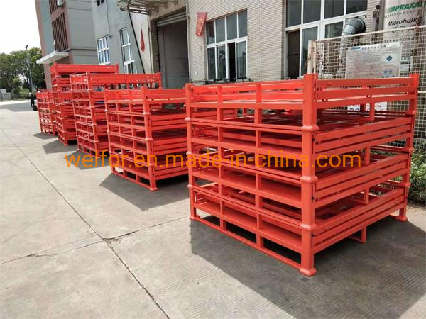 Red Storage Cages Stacking Folding Wire Mesh Pallet Cages