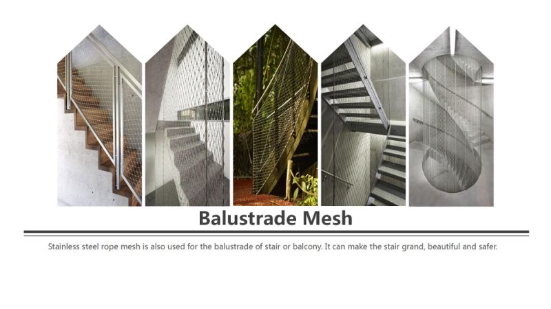 Staircase Balustrade Cable Mesh Diamond Shape Customized Panel Size