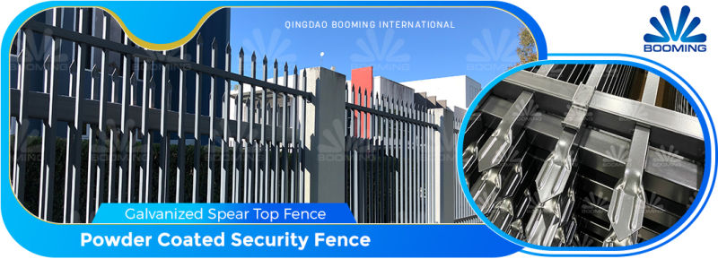 Black Powder Coated Welded Fence Panel Galvanized Steel Picket Fence, Spear Top Steel Fence