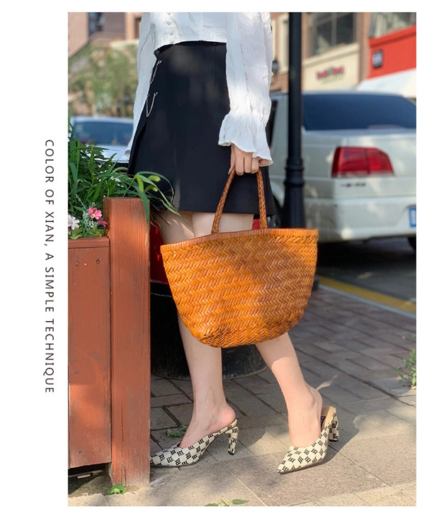 Emg6234 Fashion Women's Genuine Leather Handbags Weave Tote Bag Pattern Handwoven Cowhide Bags