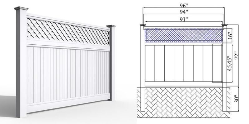 Cheap White PVC Full Privacy Fence with Top Lattice Fencing Trellis