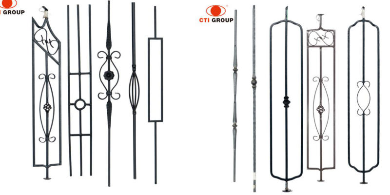Hammered Iron Modern Style Balcony Railings Staircase Wrought Iron Grinded Bar