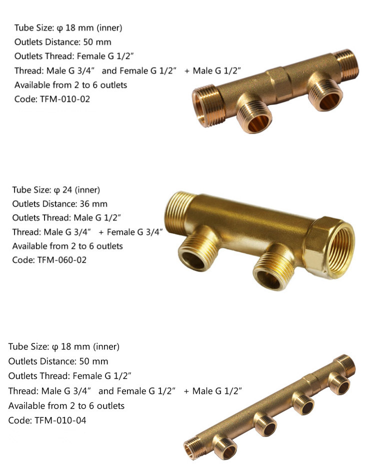 3-5 Ways Underfloor Heating Brass Manifold Brass Fittings