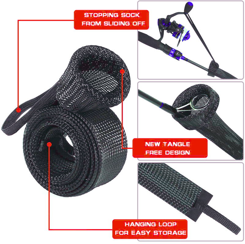 Flexible Pet Braided Expandable Sleeving Fishing Rod Covers Fishing Tackle Braided Mesh