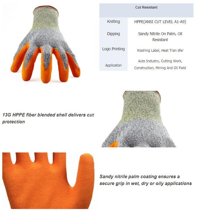 Polyester Knitted Liner Coated Nitrile Cut-Resistant Working Gloves