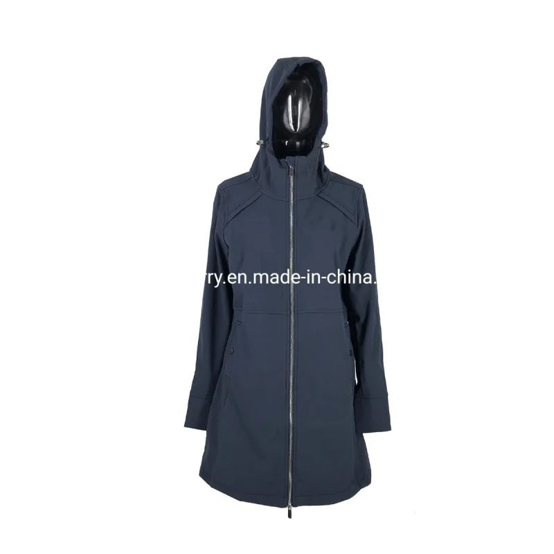Ladies' Long Style Navy Water Resitant Fleece Lined Softshell Jacket