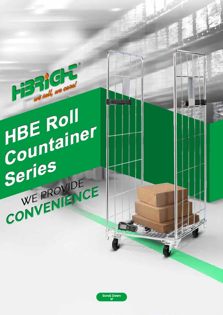 Heavy Duty Roll Containers Foldable Supermarket Cargo Storage Container Steel Mesh Cage Trolley