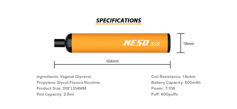 Rincoe 500mAh Disposable E Cigarette Neso S10 Disposable Pod System