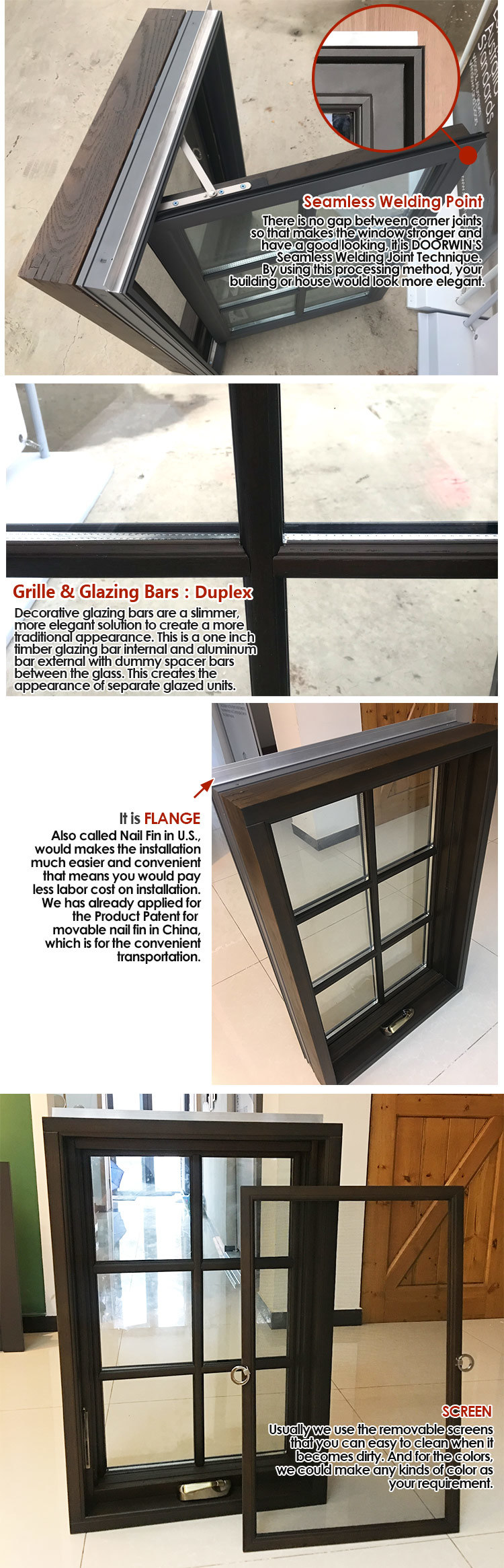 European Standard Style Aluminum Inswing and Fixed Window, Casement Window with Stainless Steel Screen or Latest Grille Design, Fixed Aluminum Window