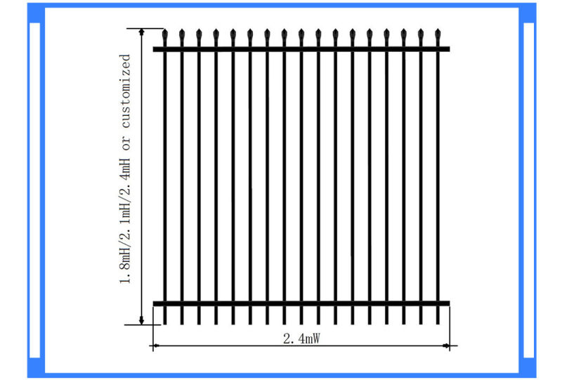 Black Powder Coated Welded Fence Panel Galvanized Steel Picket Fence, Spear Top Steel Fence