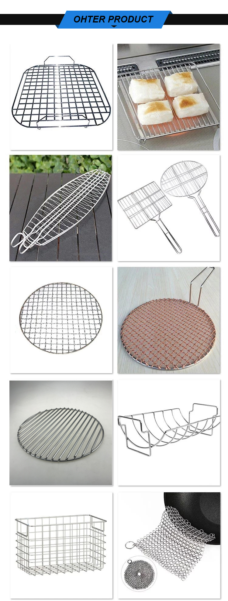 Stainless Steel Barbecue Grill Wire Mesh/BBQ Net with Handle