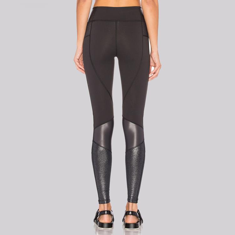 Sexy New Custom Made Metallic Fabric Faux Leather Leggings with Mesh