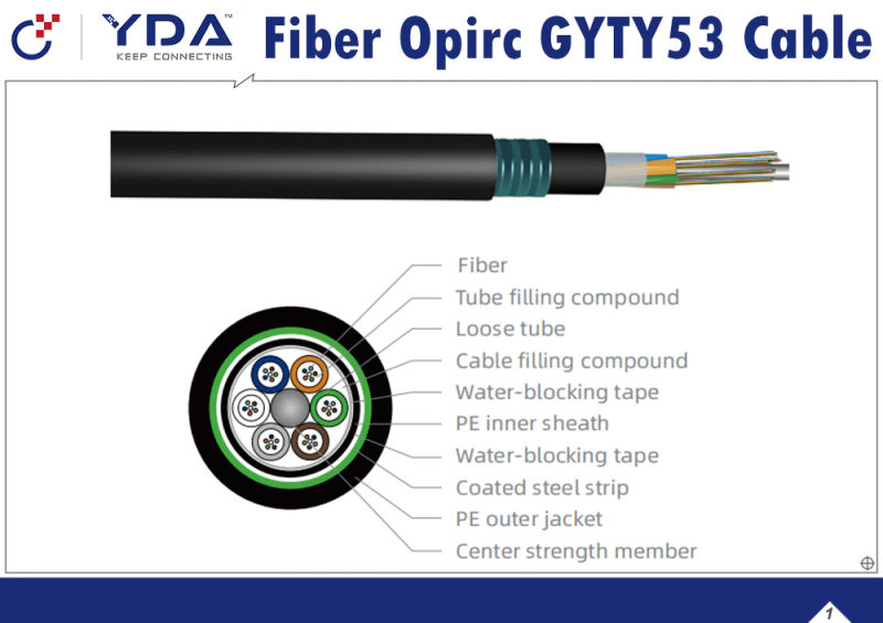 Outdoor 2-288 Core Fiber Optic GYTY53 Cable Stranded Armored Cable
