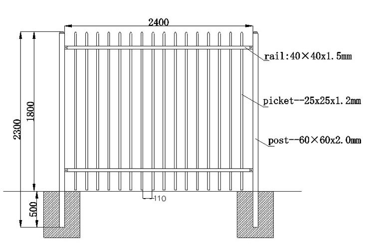 Chinese Supplier Wholesale 2.1m (H) *2.4m (L) Black Steel Fence