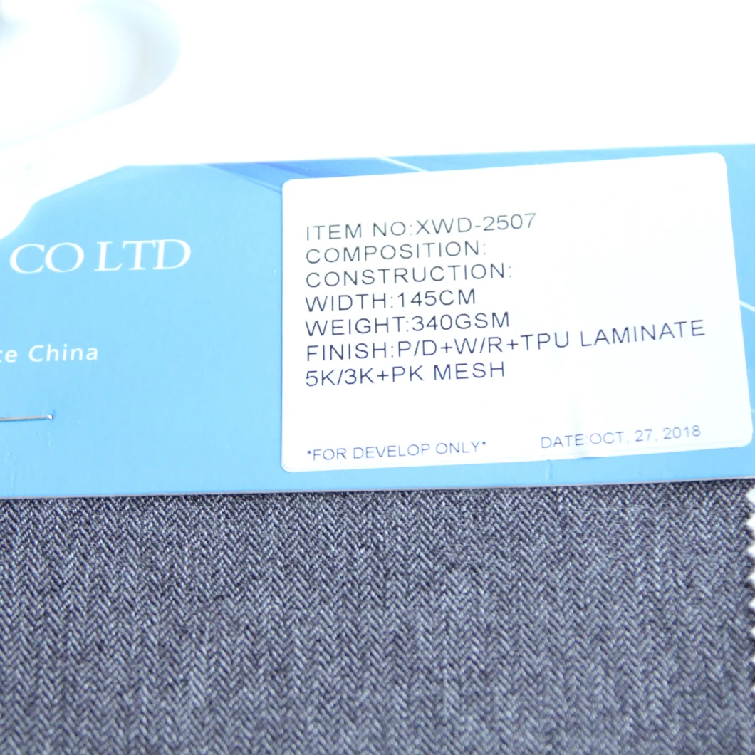 Waterproof Polyester Woven Herringbone TPU Laminate 5K/3K with Knit Mesh Fabric for Jacket/Winter Coat