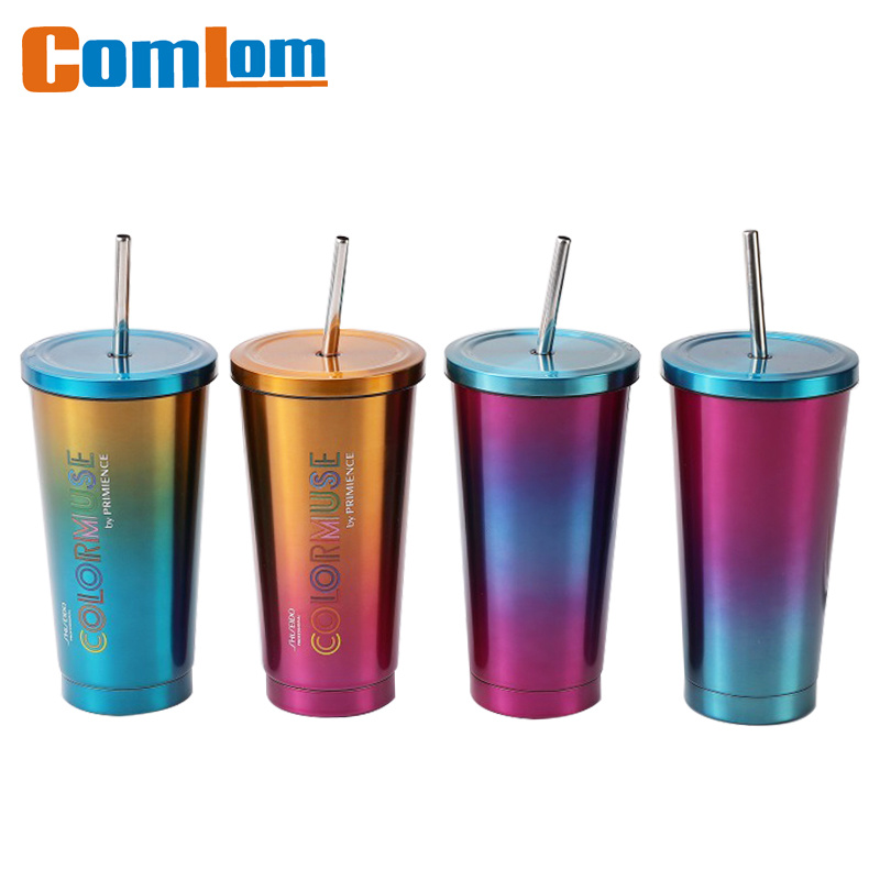 CL1C-E390-D Comlom 20oz Stainless Steel Diamond Shaped Straw Cup Coffee Mug