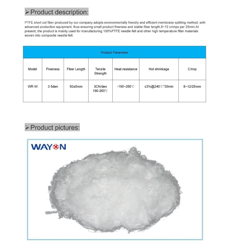 White&Nbsp; Resin&Nbsp; Materials Chemical 100%&Nbsp; PTFE&Nbsp; Staple Chemical Fiber