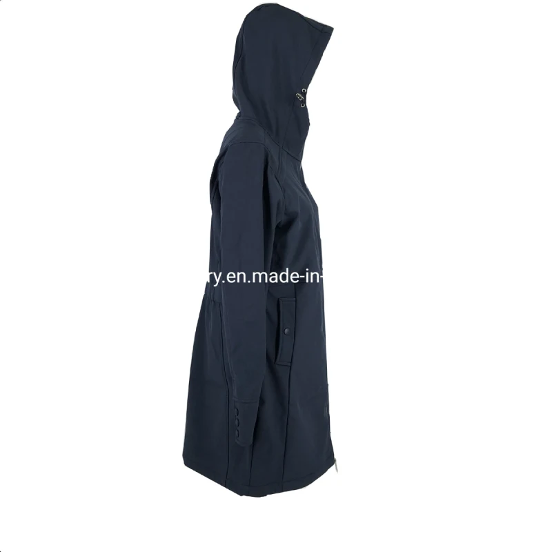 Ladies' Long Style Navy Water Resitant Fleece Lined Softshell Jacket