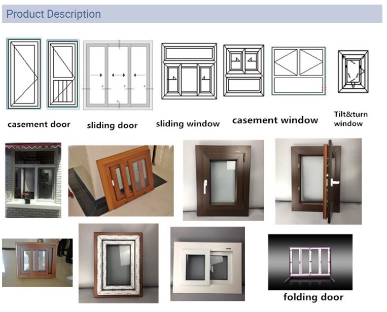 Laminated Film 60mm Seies Plastic Windows and Doors UPVC Profiles