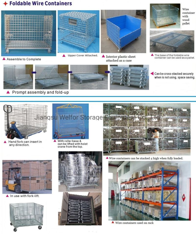 Stackable Folded Galvanized Steel Welded Heavy Duty Wire Mesh Cage with Wheels