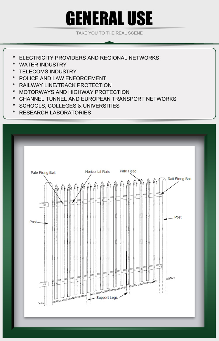 Cheap Wrought Iron Euro Palisades Fence /Steel Palisade Panel Security Fence