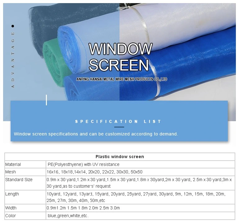 Plastic Window Scrfeen with Selvage 14 Mesh to 24 Mesh