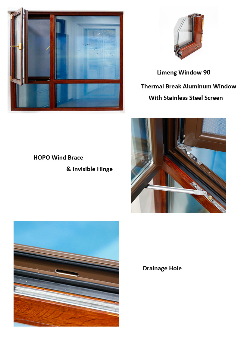 Double Glazing Aluminum Window and Door Casement Window with Stainless Steel Screen
