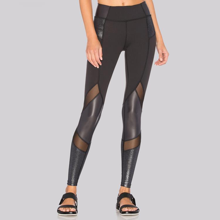 Sexy New Custom Made Metallic Fabric Faux Leather Leggings with Mesh