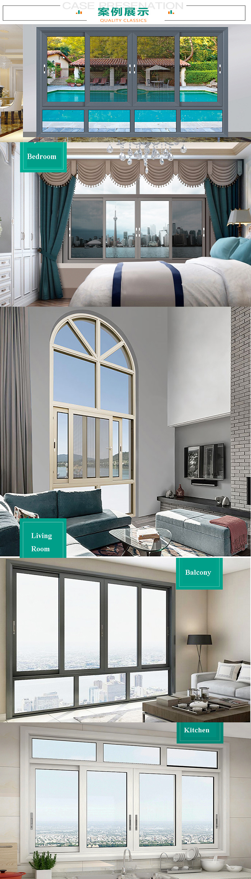 Foshan Factory Product House Used Aluminium Frame Sliding Window with Mosquito Net