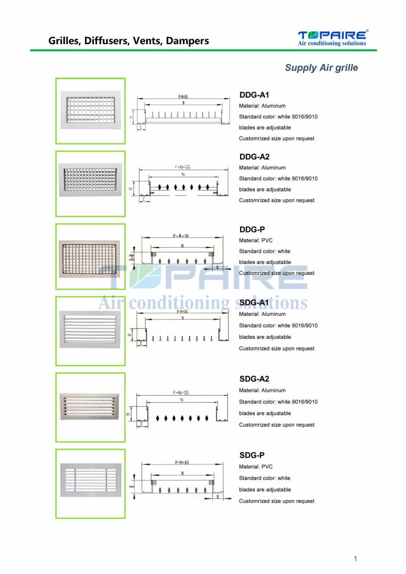 Stainless Steel Supply Air Grilles, Air Outlet Grilles, Dampers