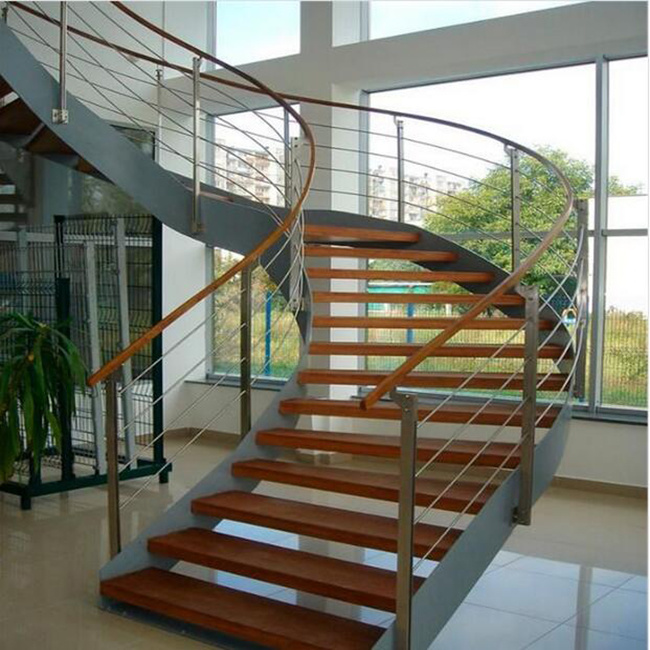 Cheap Price Glass Railing Curved Staircase Glass Wooden Curved Stairs Design