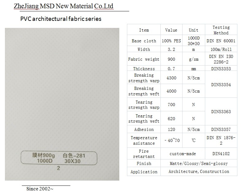 PVC Coated Structure Fabric Coated Tensile Fabric for Carport Shade