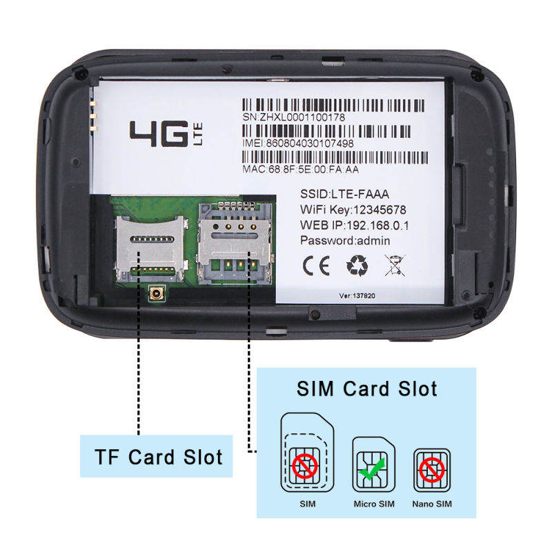 4G LTE and 24GHz WiFi Pocket Hotspot Mifi Wireless Network Router with SIM Card Slot and Build-in Battery WiFi Router