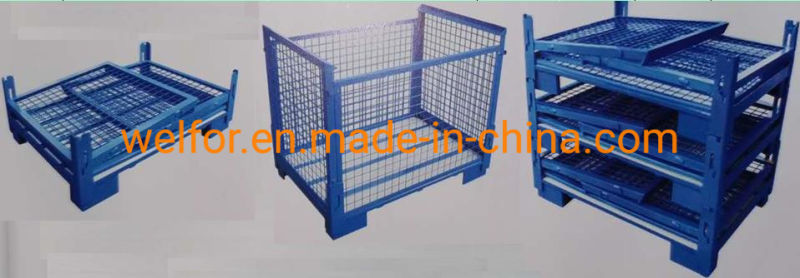 Red Storage Cages Stacking Folding Wire Mesh Pallet Cages