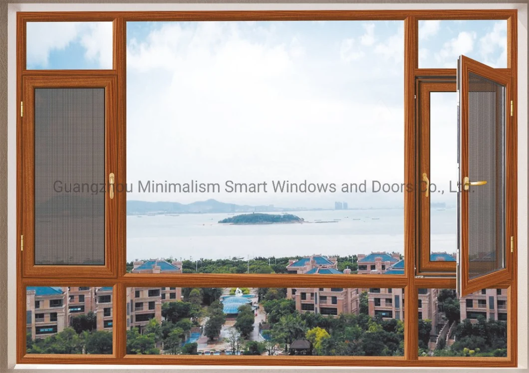 Building Material Aluminium Profile Casement Window with Metal Mesh