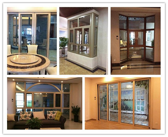 Champagne Colour Powder Coating Aluminum Sliding Door with Mosquito Net