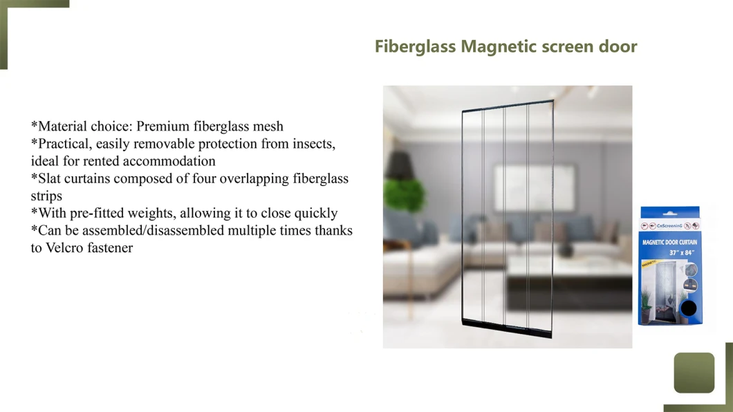 Heavy Duty Fiberglass Mesh Door Curtain Magnetic Insect Screen Door