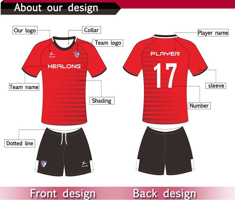 Healong Sublimation Soccer Jersey Team Custom Sport Shirt Soccer Uniform Jersey