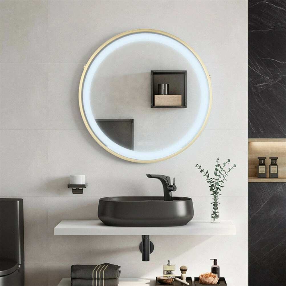 LED Lighted Round Wall Mount or Hanging Mirror Bathroom Vanity Mirror Gold Frame