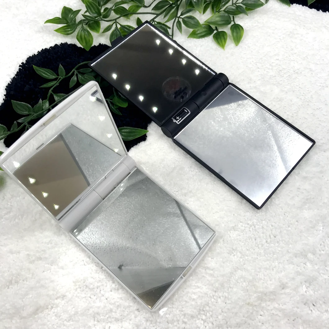 Customized Makeup Travel Mirrors Folding Compact with 8 LED Light