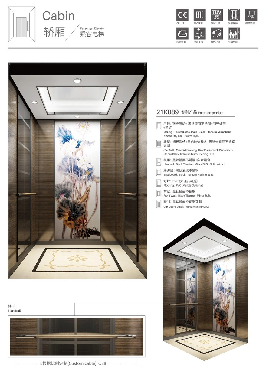 High-End Quality Black Mirror Passenger House Elevator for Shopping Mall