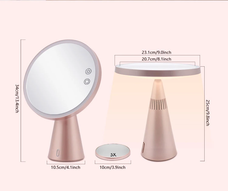 New Items LED Mirror Table Lamp Standing Mirror with Removeable 5X Magnifying Mirror