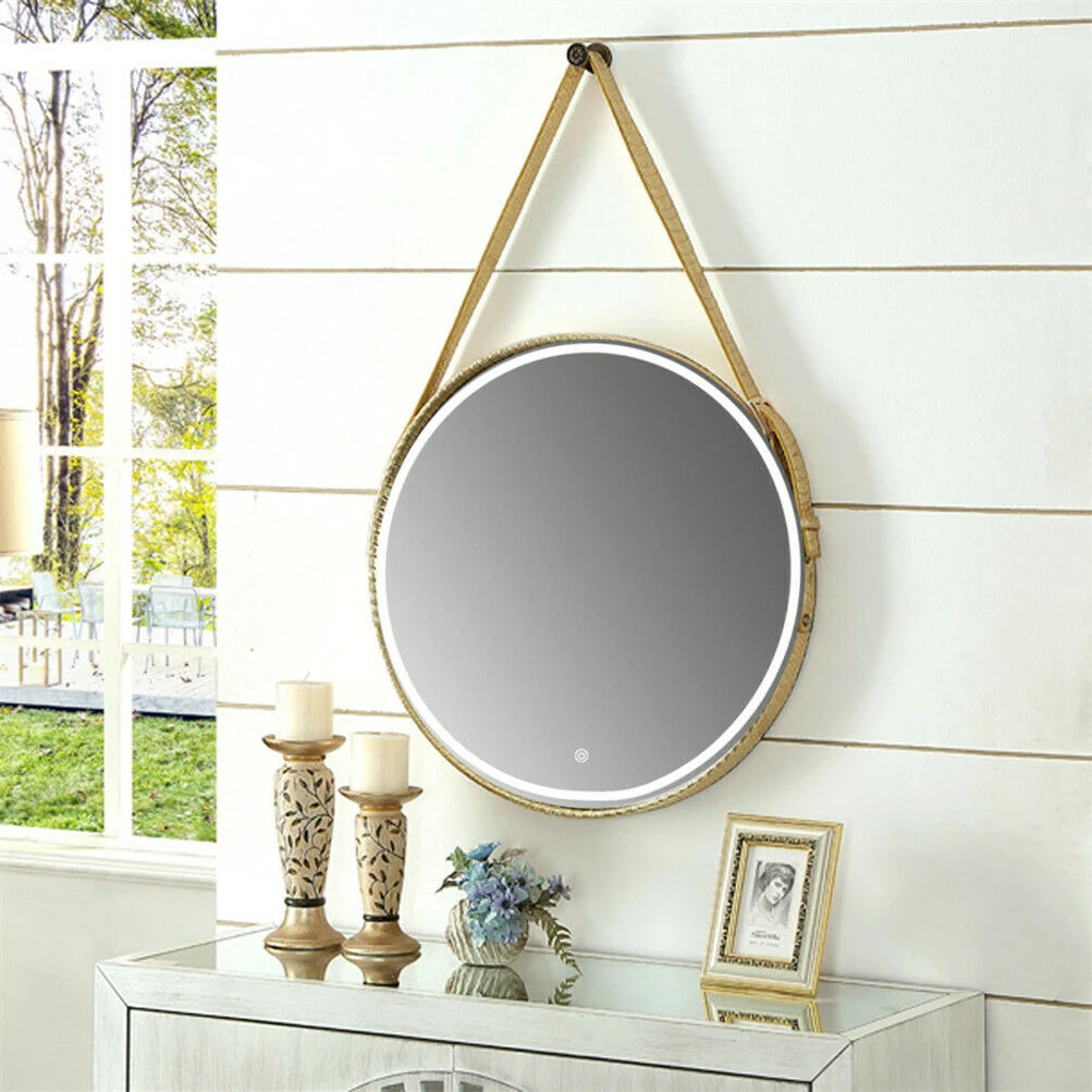 LED Lighted Round Wall Mount or Hanging Mirror Bathroom Vanity Mirror Gold Frame