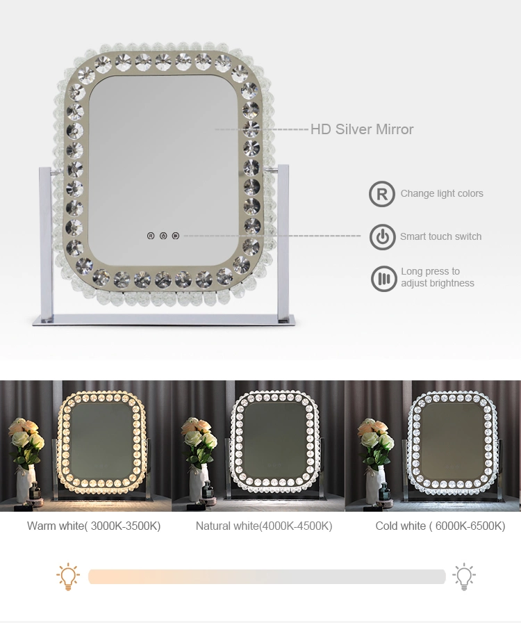 Home Decor LED Makeup Mirror Crystal Hollywood Vanity Mirror for Daily Use