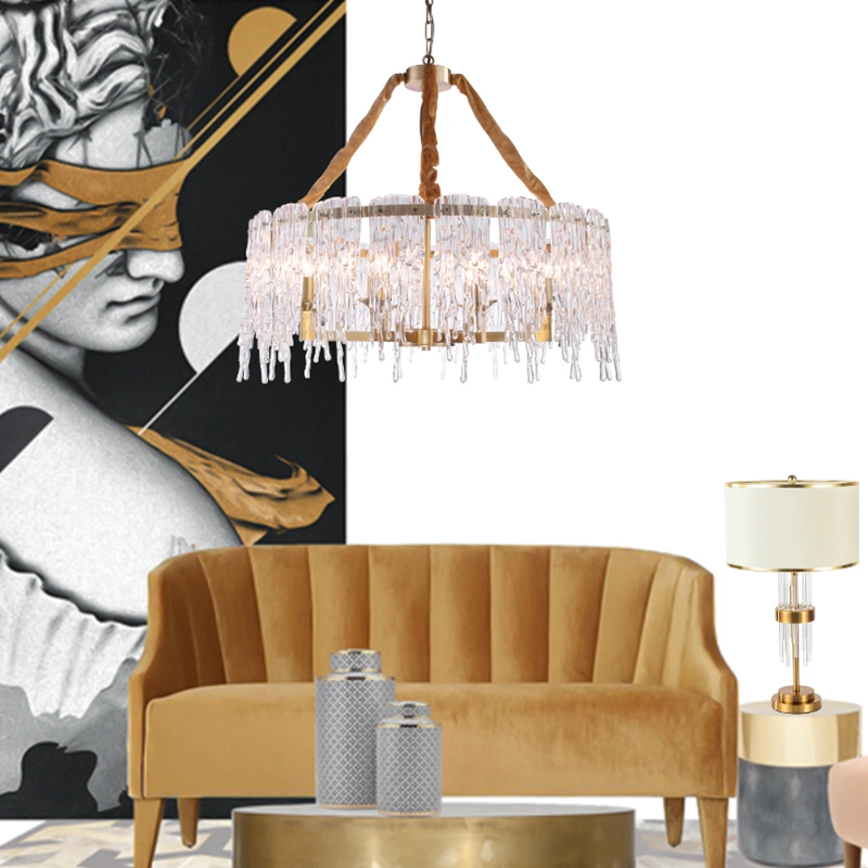 Crystal Creative Living Lights Living Room Villa Copper Pendant Lamp