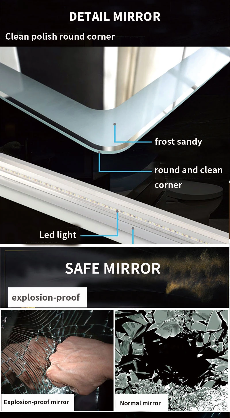 China Factory Luxury Interior Mirror Bathroom LED Mirror Illuminated LED Wall Mirror for Home Hotel Furniture